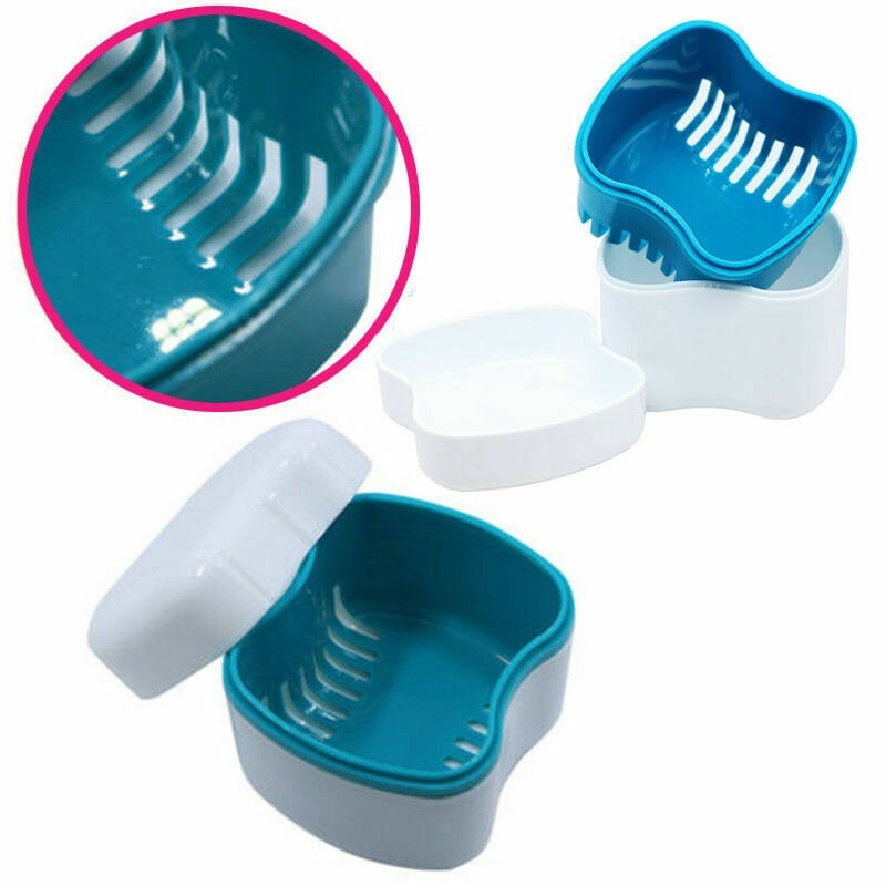 Dental Denture False Teeth Box Bath Appliance Case Rinsing Basket Container