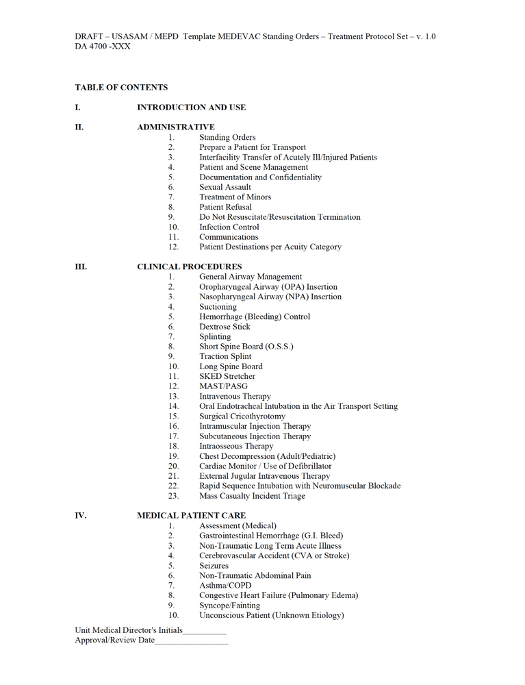 348 Page MEDEVAC STANDING ORDERS TREATMENT PROTOCOLS TEMPLATE V 1.0 & 1.3 on CD
