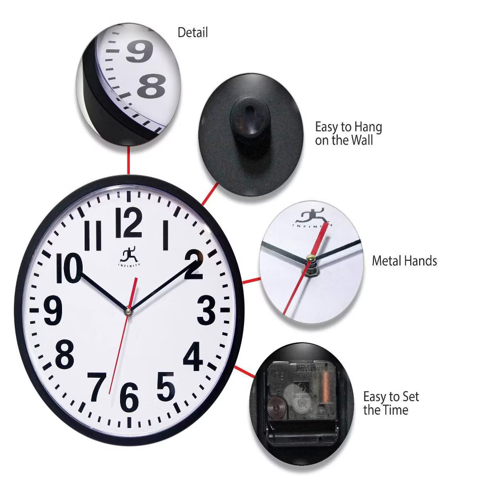 Infinity Instruments 13" Pure Wall Clock Black : Silent Movement,