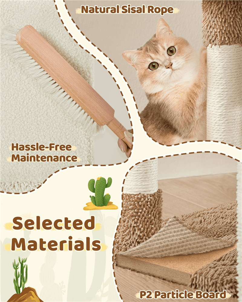 42" Height Cactus Cat Tree W/ Scratching Posts & Platform Beige/Brown