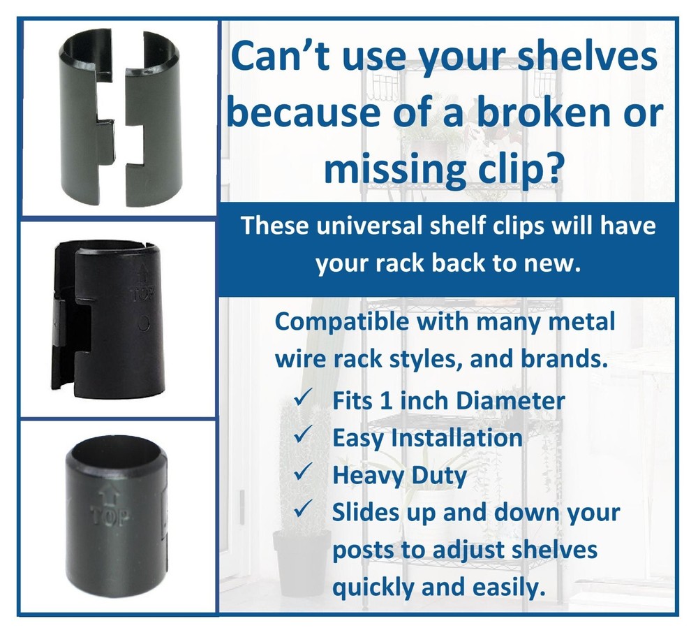 1" Diameter Wire Shelf Clips Shelving Split Sleeves Lock Locking Plastic 12 pair