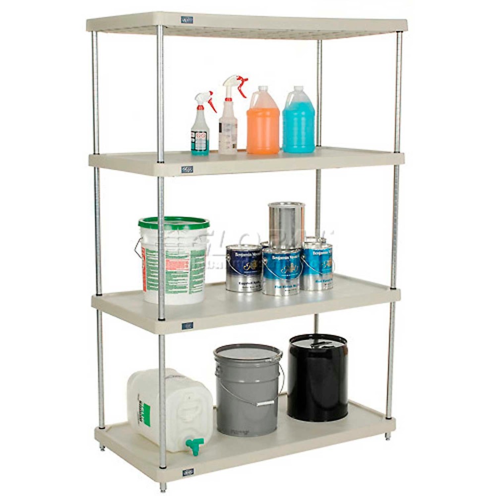 Nexel Plastic 4 Tier Solid Shelving Unit Chrome Posts 48"W x 24"D x 74"H