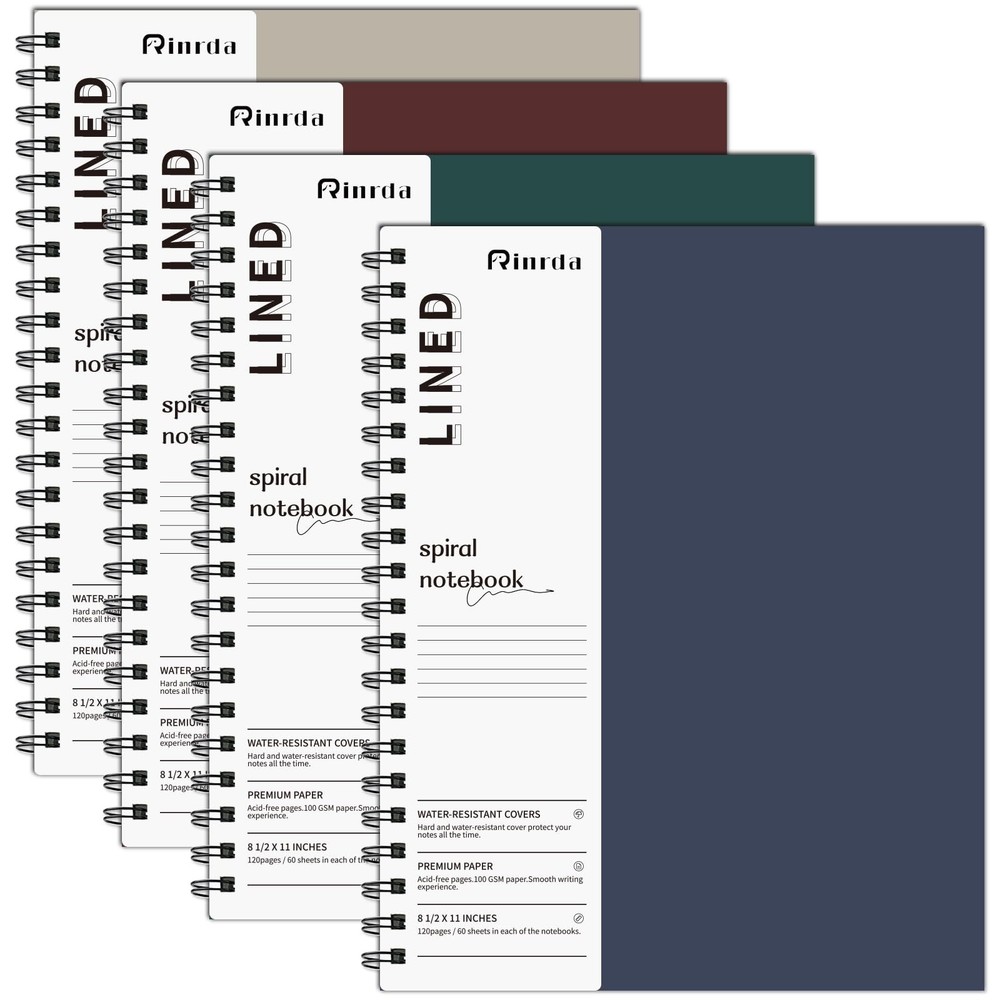 Lined Notebook Spiral Notebook 8.5" x 11"-4 Pack Large Journal Hardcover Note...