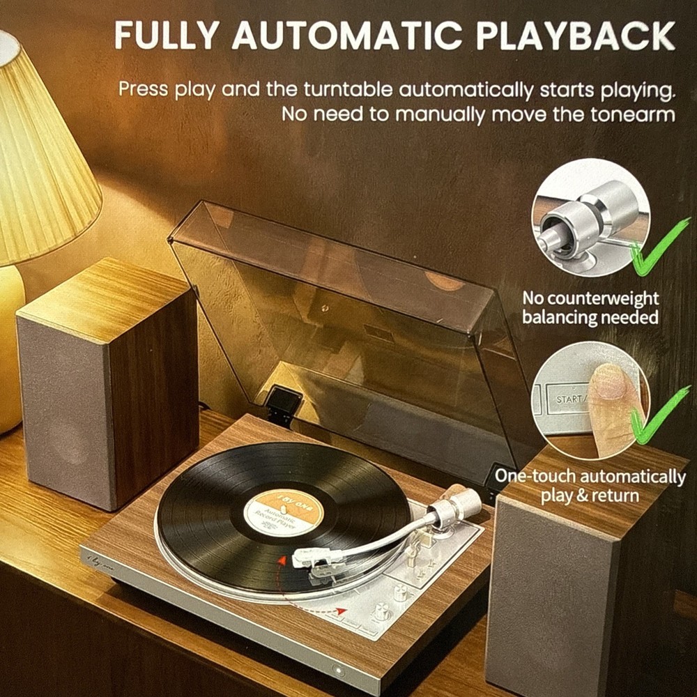 1 By ONE Fully Automatic Record Player, Auto Repeat Function, Speakers, Remote
