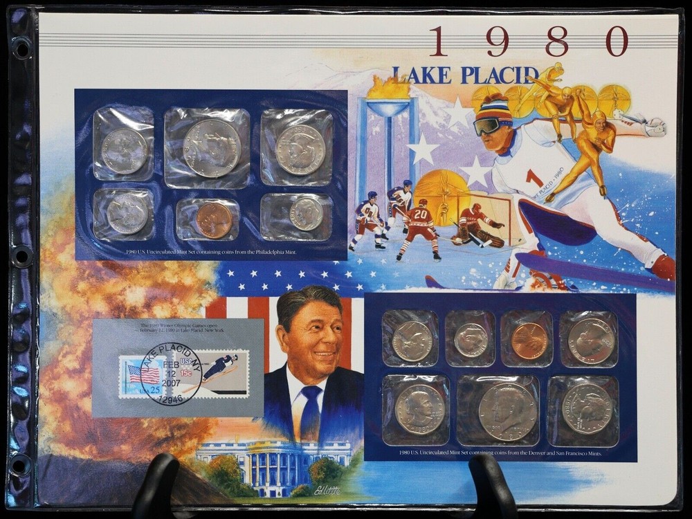 1980 P & D Uncirculated Mint Set Postal Commemorative Society Coins & Stamps