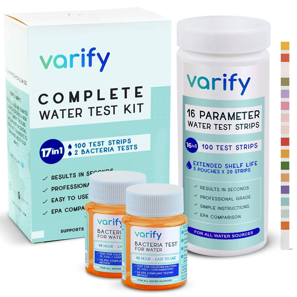 17In1 Complete Drinking Water Test Kit - 100 Strips + 2 Bacteria Tester Kits - W