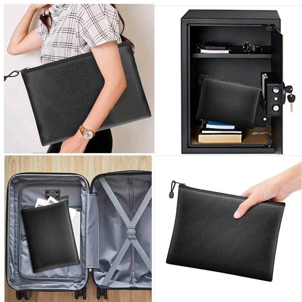 Black Fireproof Waterproof Document Envelope File Folder Cash Pouch Document Bag