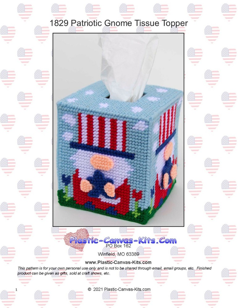 Patriotic Gnome Tissue Topper Plastic Canvas Pattern or Kit