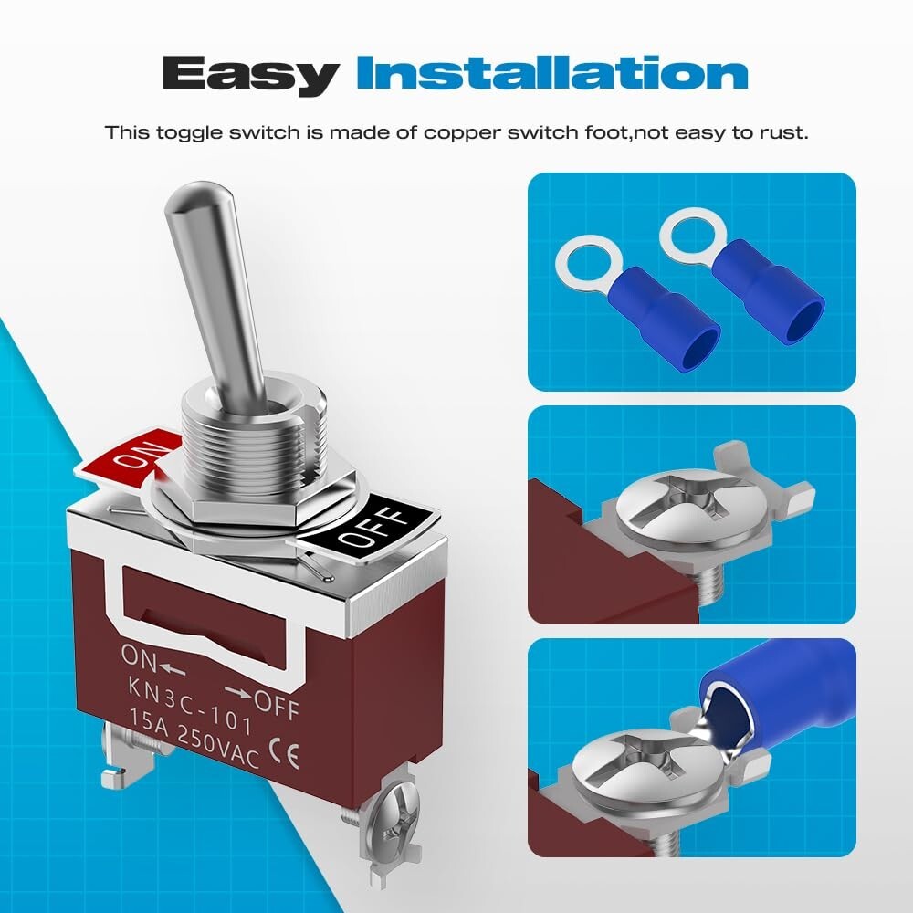 Toggle Switch 12V 30A Heavy Duty ON/Off 2Pin SPST Waterproof Toggle Switch 2Pack