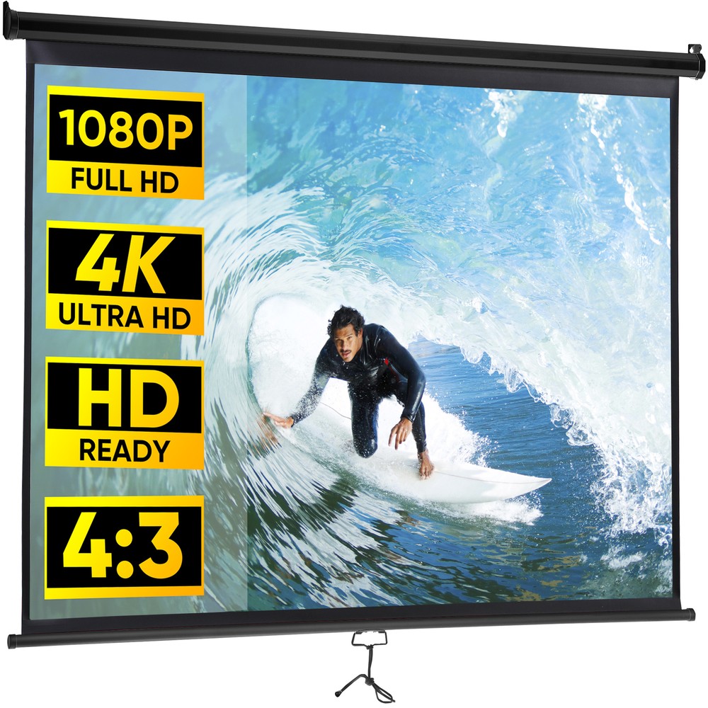 100" Manual Projection Screen Pull Down 16:10 HD Projector 4K Widescreen Black