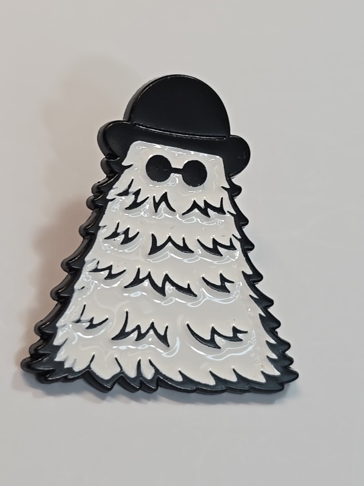 Ghost With Hat Cartoon Lapel Pin Black & White