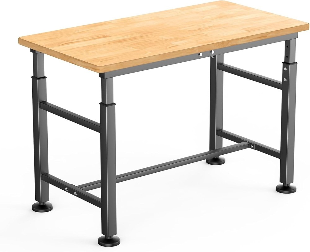 2000 lbs Capacity Rubber Wood Worktable, Adjustable Height for Versatile Use