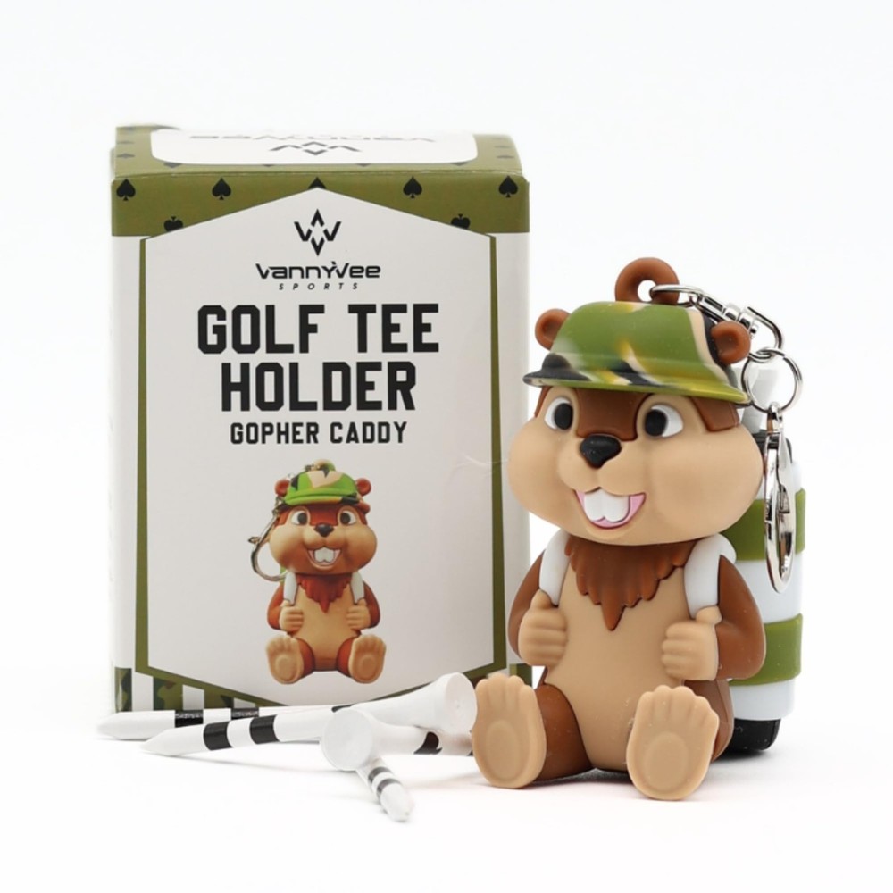 Gopher Caddy Golf Tee Holder Includes 8 Wood Golf Tees Bag Accessory Tool