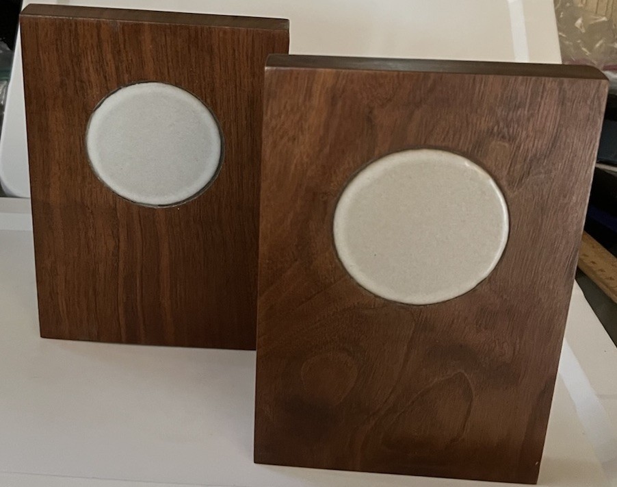 Gordon Jane Martz For Marshall Studios Ceramic Tile Walnut Bookends MCM 1960s