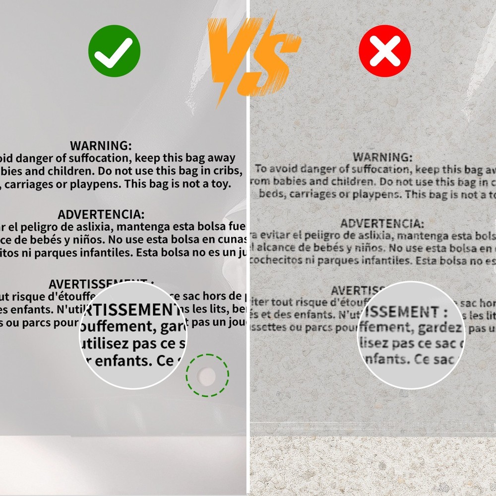 Self Seal Plastic Bags 1.5 mil Clear with Suffocation Warning Printed
