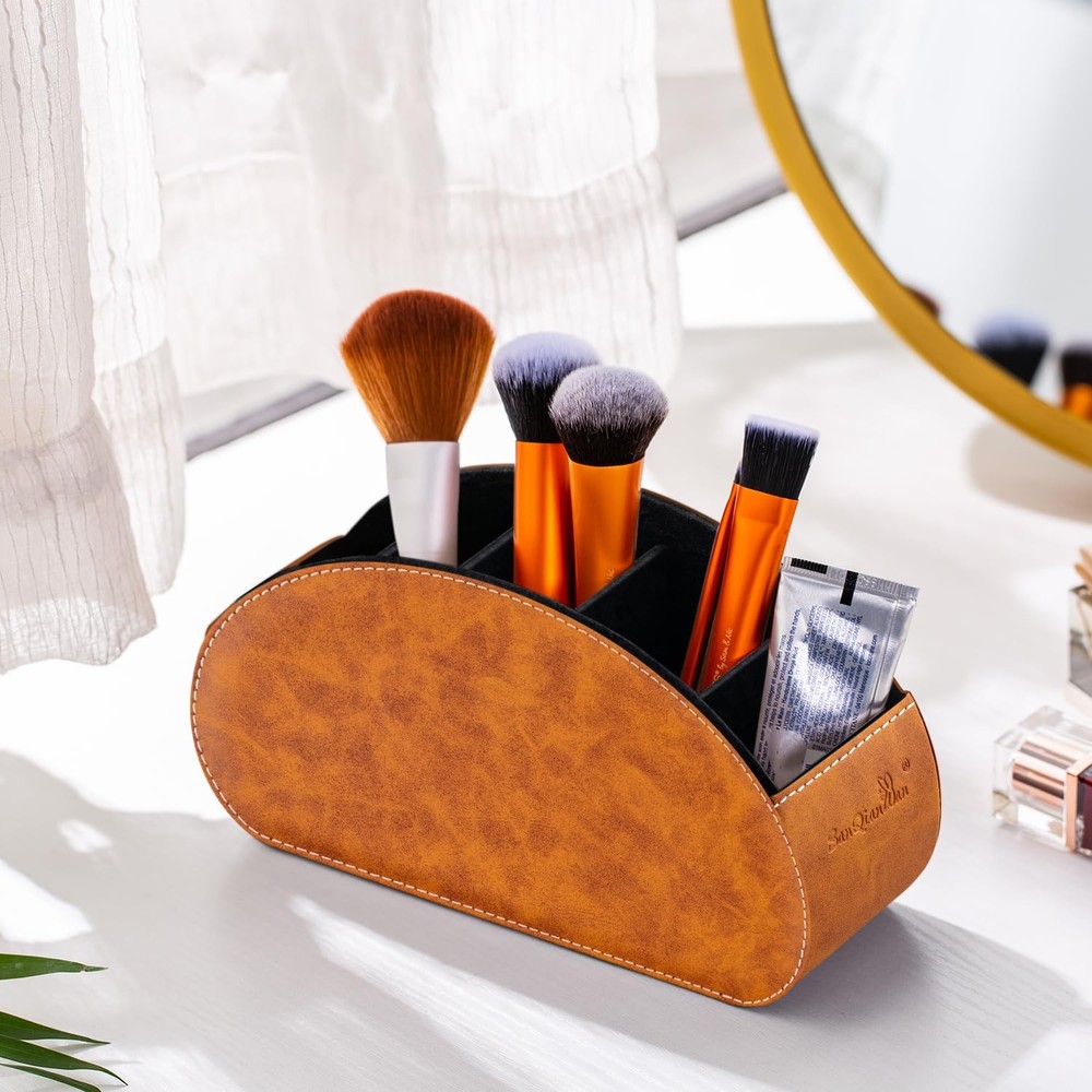 Remote Control Holders Organizer Box with 5 Compartment PU Leather Multi-func...