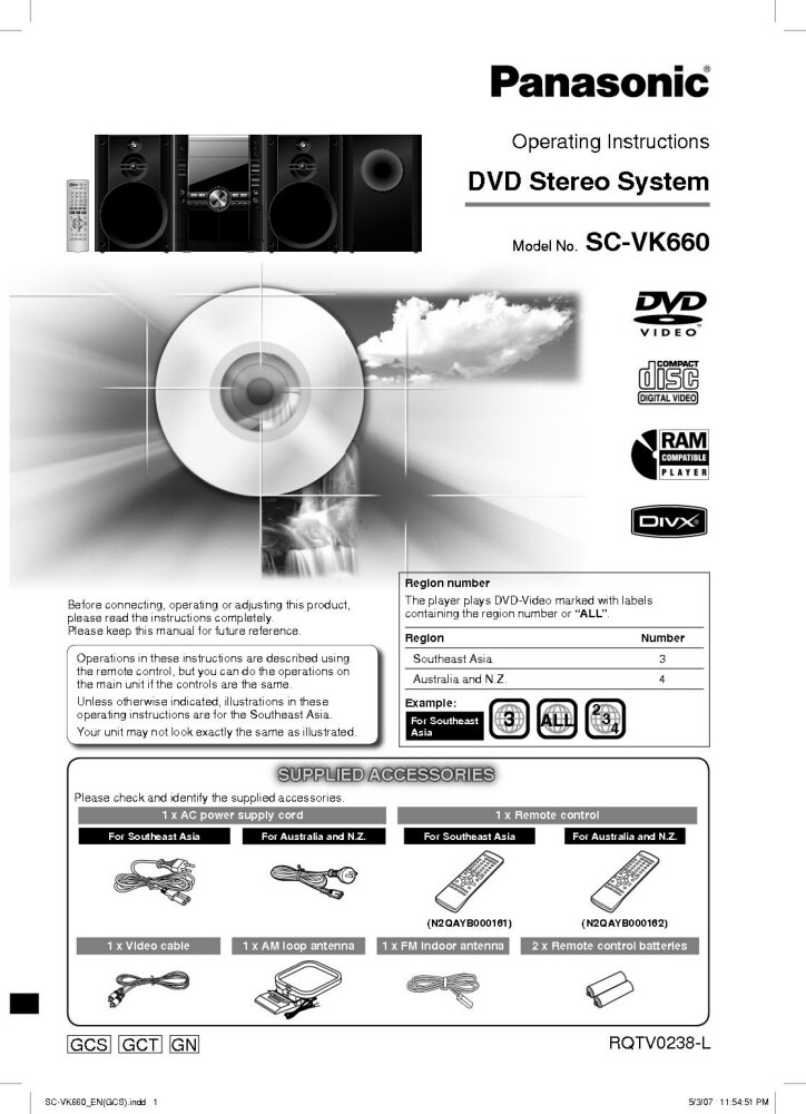 Panasonic SC-VK660 DVD System Owners Instruction Manual
