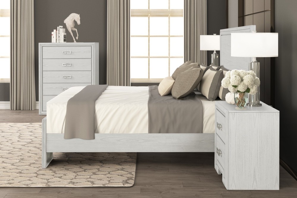 Rustic White Finish Eastern King Size 1pc Bed Set Transitional Style Bedroom