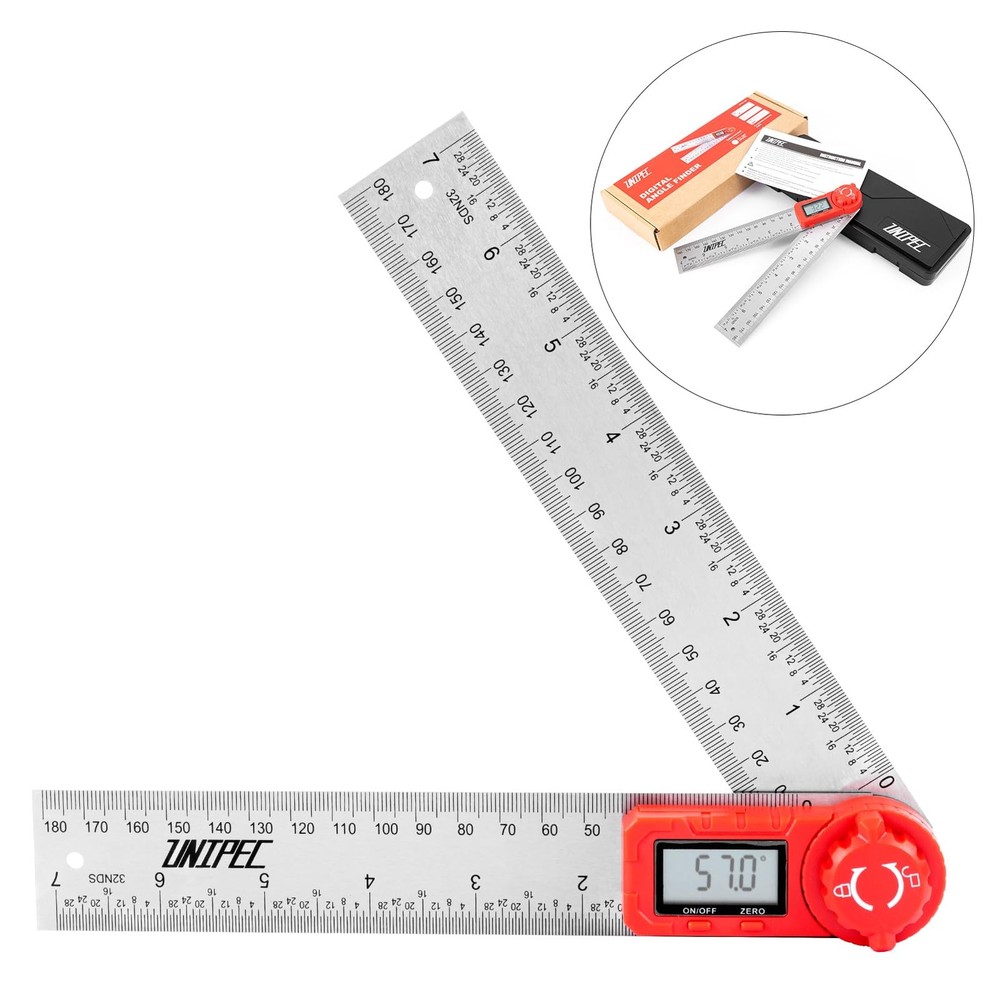 UNIPEC Digital Angle Finder Protractor, Ruler,Stainless Silver