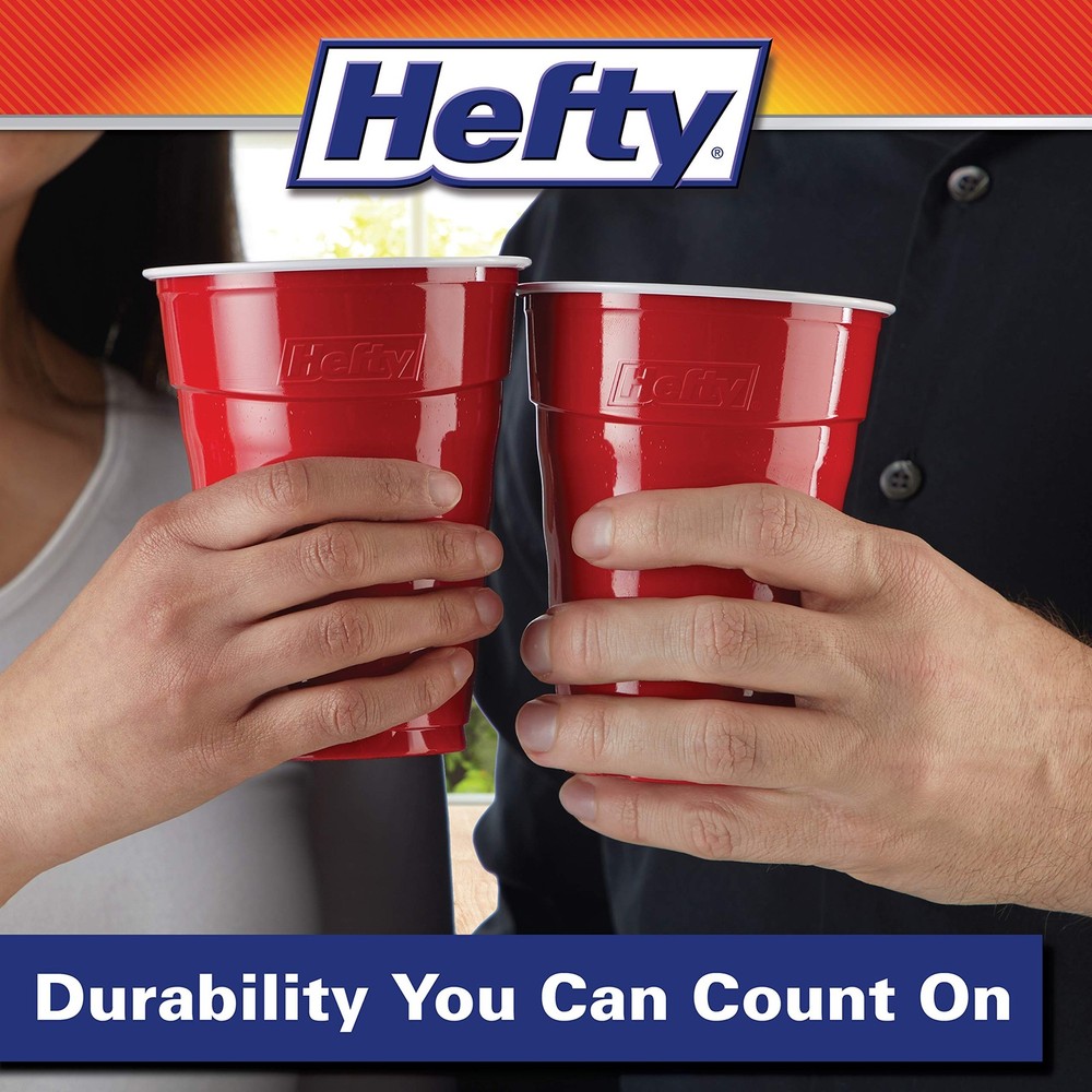 Hefty Party On Red Disposable Plastic Cups 18oz 50 Count Easy Grip Durable