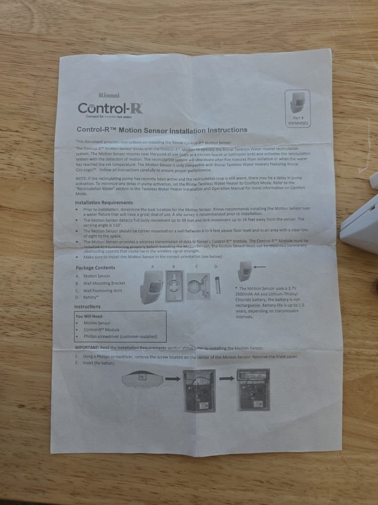 Rinnai RWMMS01 Control-R Motion Sensor