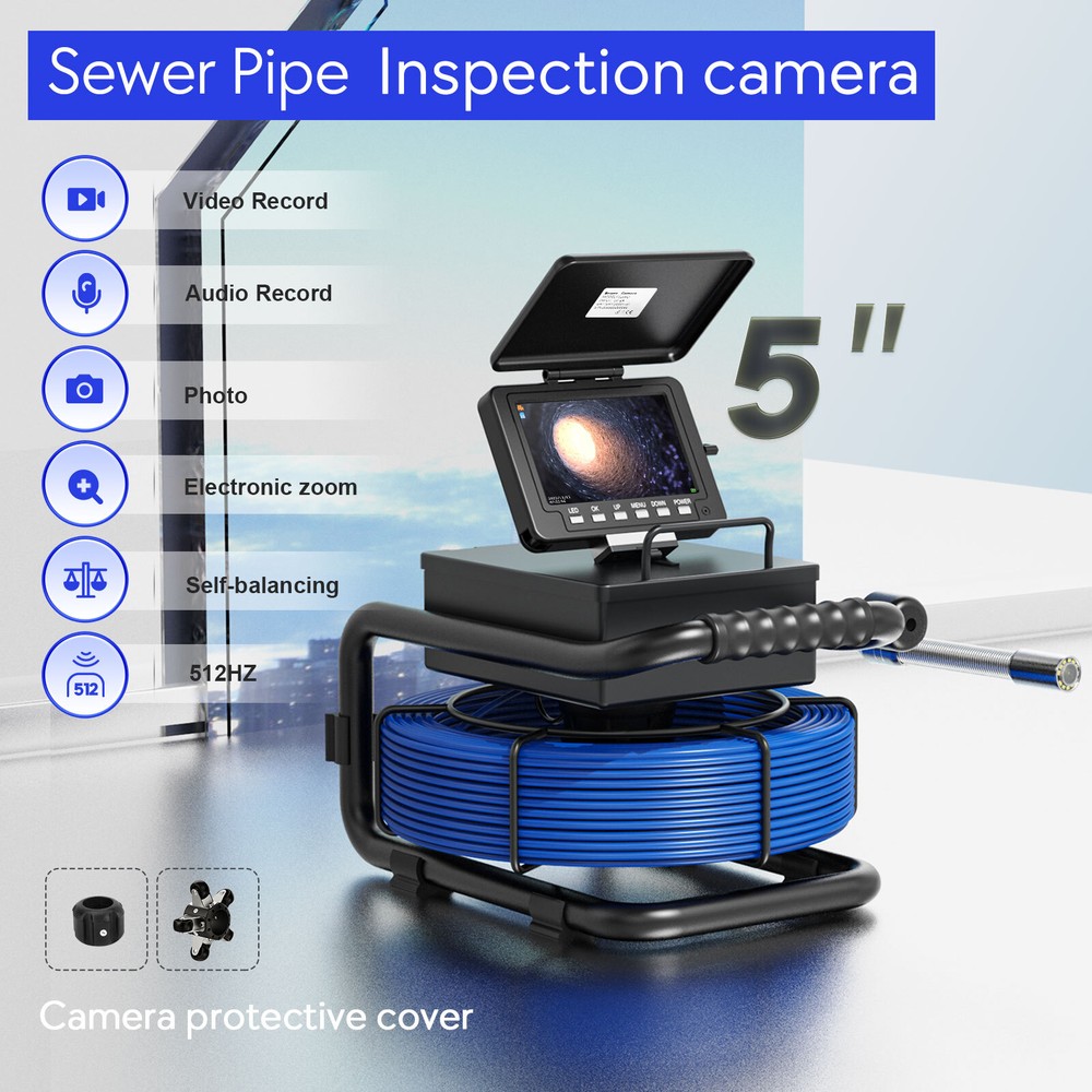 20M Pipe Inspection Camera with 512Hz Transmitter Sewer Camera Self Leveling 5"