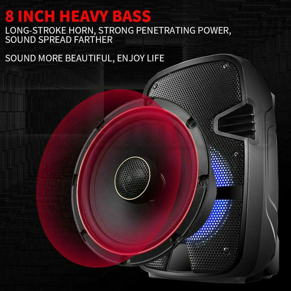 PA Audio System 8'' Bluetooth Speaker Sub woofer Microphone Remote Control Party
