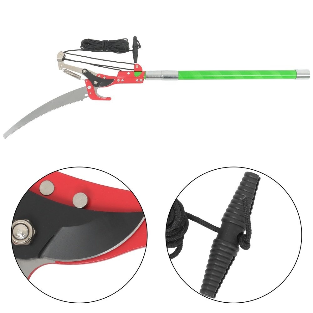 27 Feet Tree Pole Pruner Manual Branches Trimmer Tree Branch W/ Scissors Green