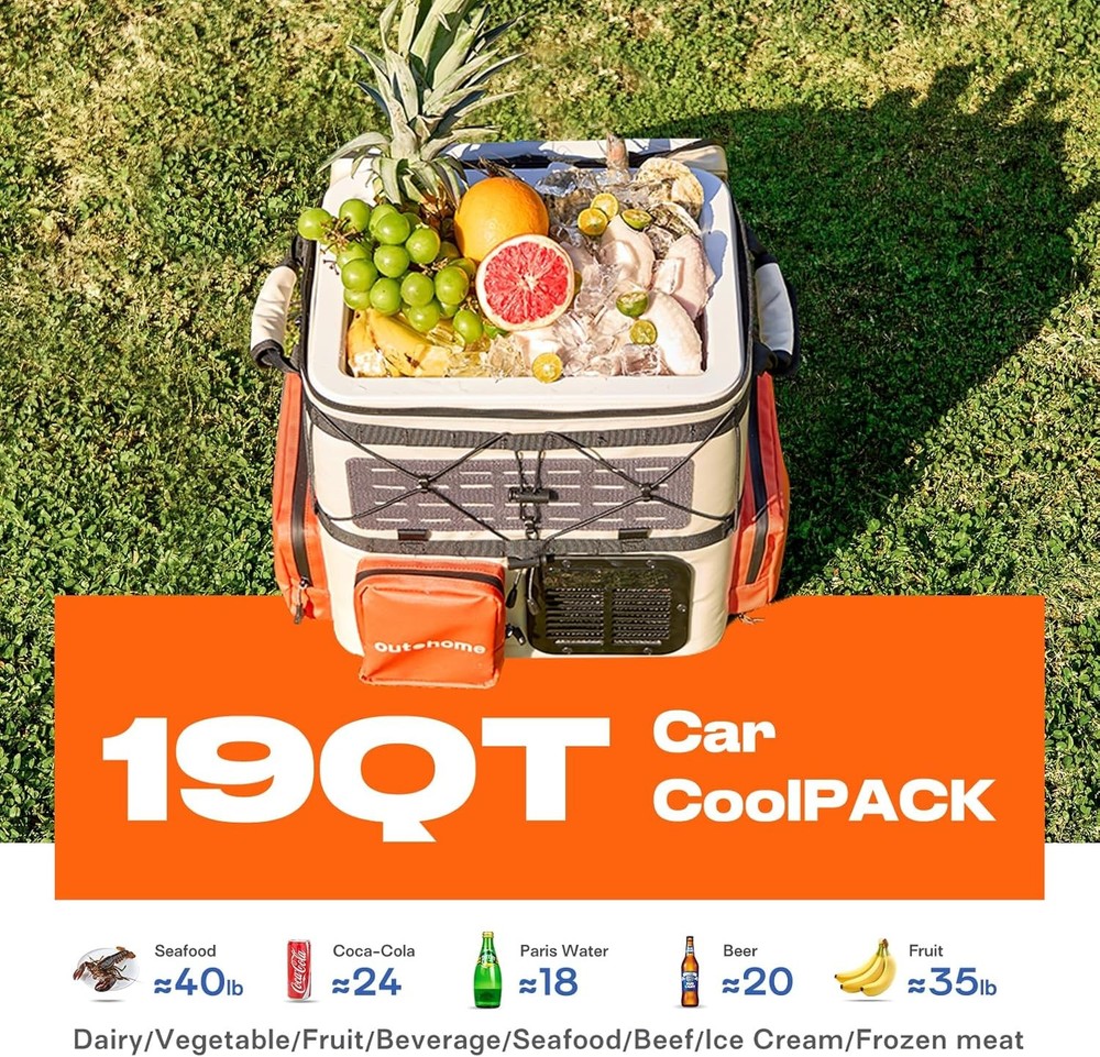 outohome Portable Backpack Car Refrigerator 19QT 12V DC