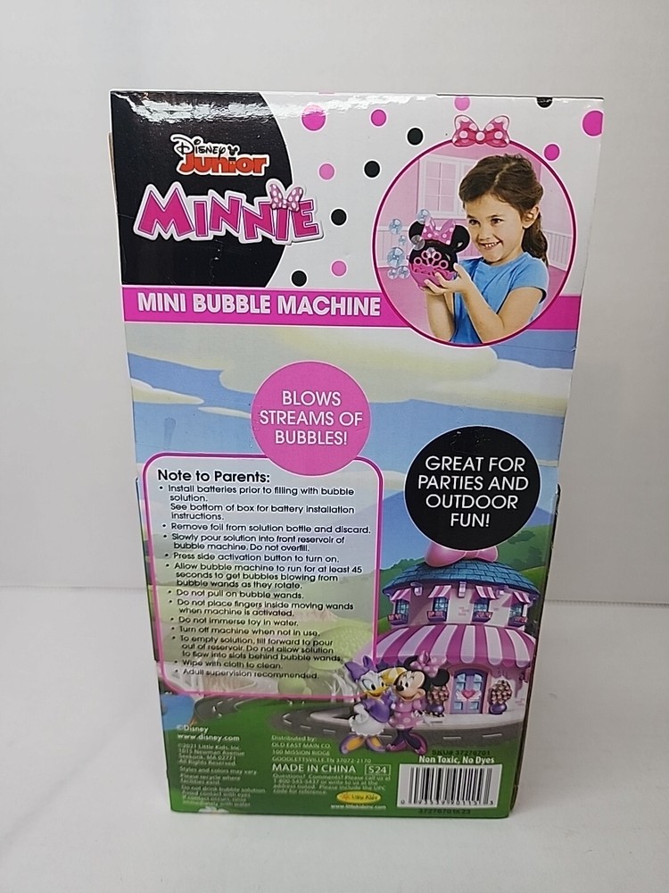 Disney Junior Minnie Mouse Mini Bubble Machine with 2 oz Bubbles Playful New