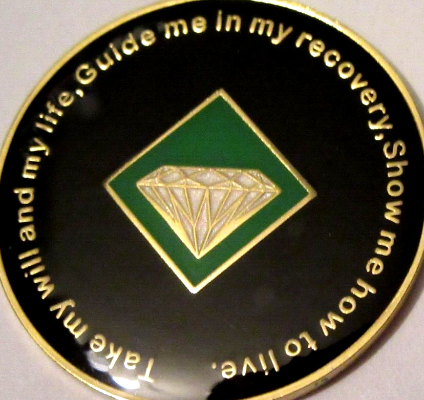 Narcotics Anonymous NA Tree Green 4 Year Medallion Gold Black