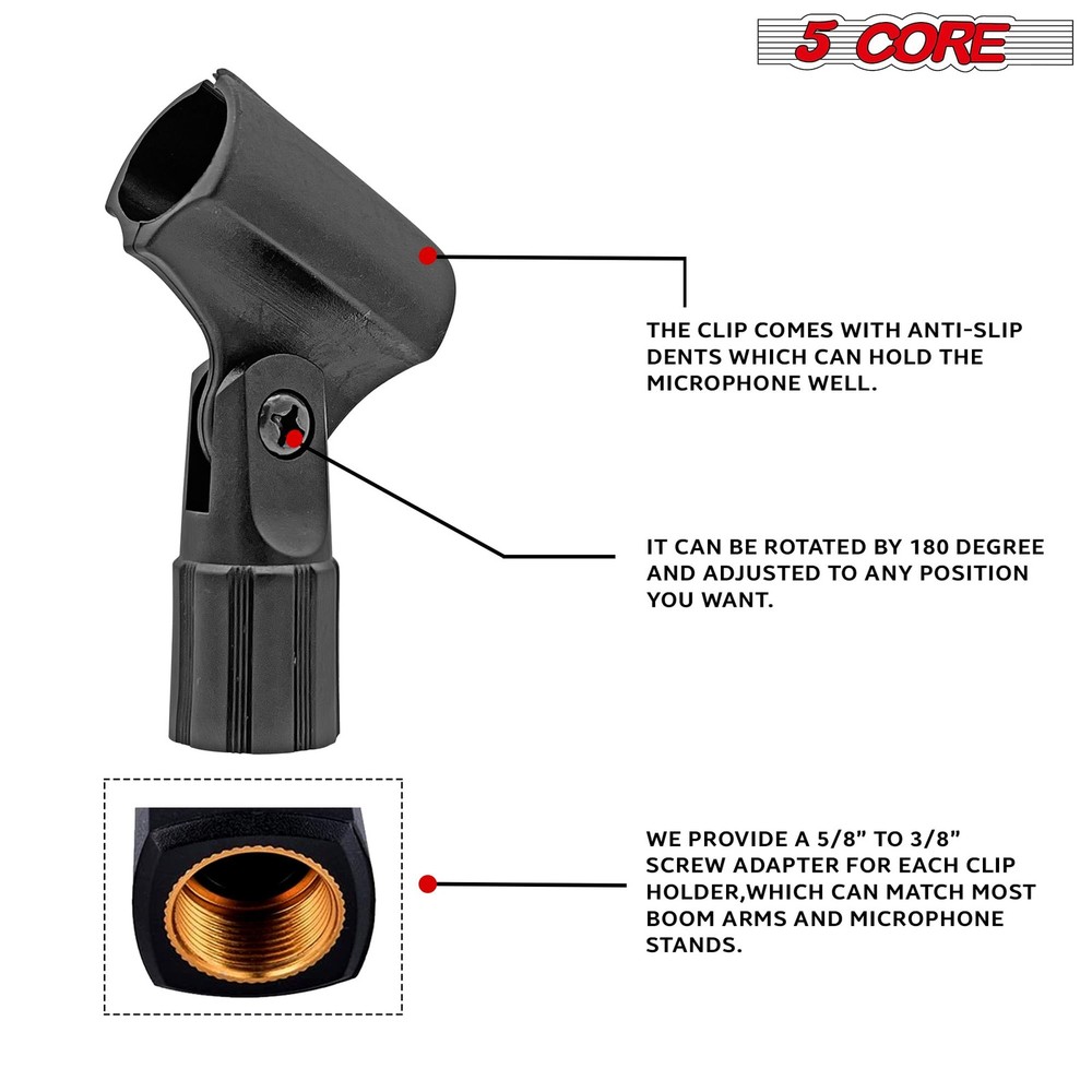 5 Core Pencil Microphone Clip Holder Black Angle Adjustable Slim Condenser Mi...