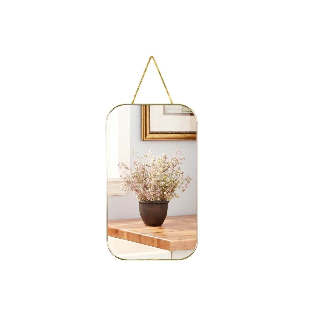 Gold Rectangular Wall Mirror, 15.6x9.2 Inch Modern Decorative Wall Mirror, Su...