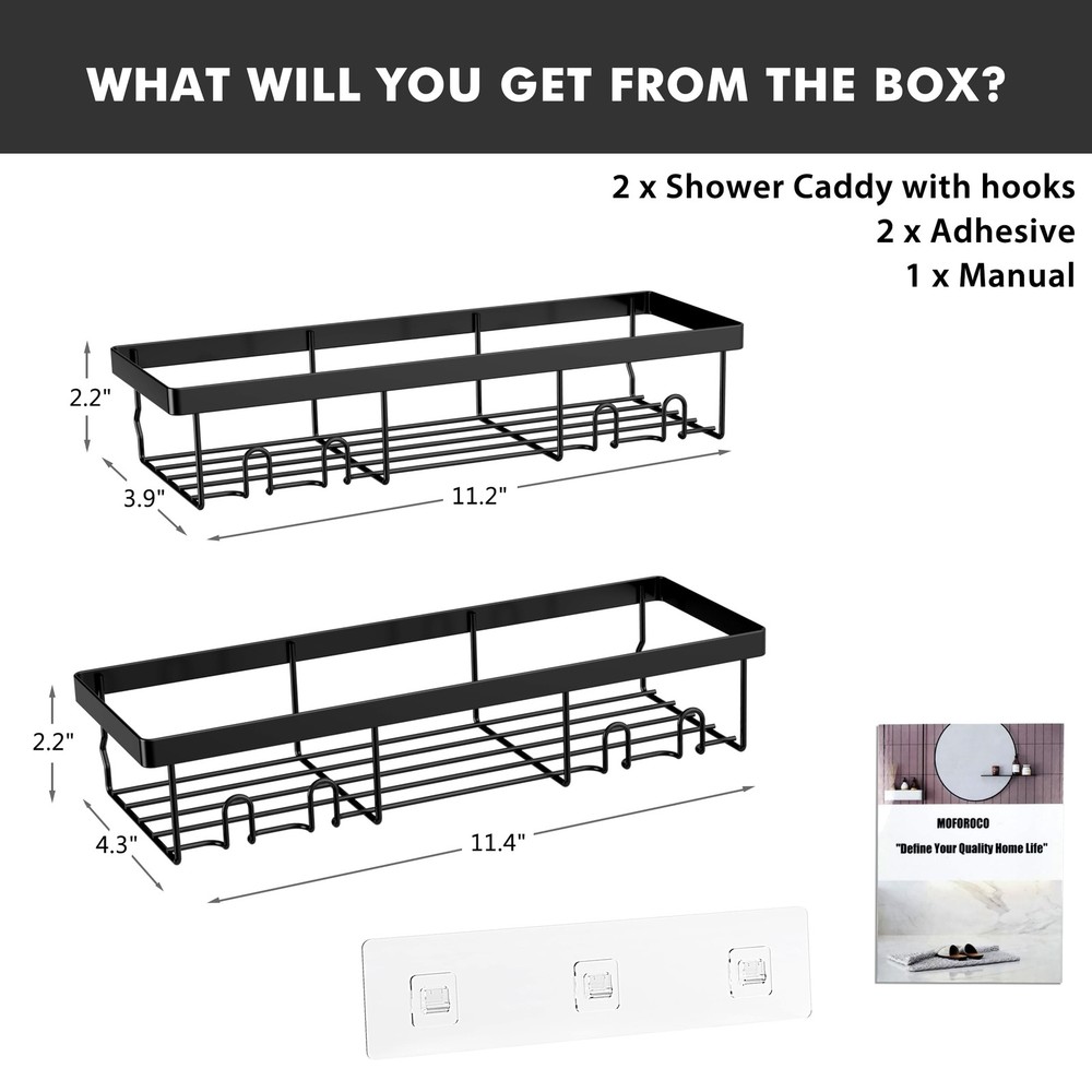 Moforoco Shower Caddy Shelf Organizer Rack, Self Adhesive Black Medium,