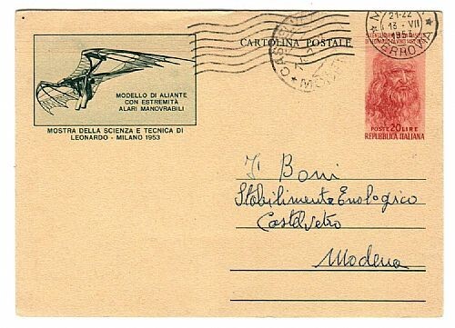1953 Republic - Postcard 20 L. red Leonardo - Used Glider
