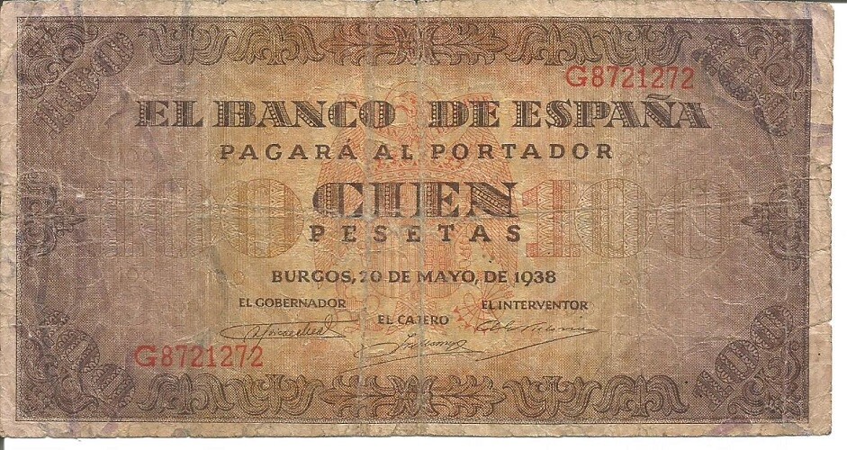 SPAIN 100 PESETAS 20/05/1938
