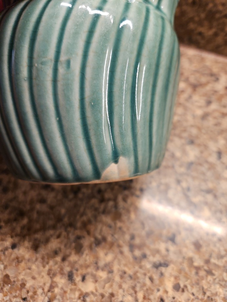 Ceramic Green Small Pitcher with handle Pottery Swirls