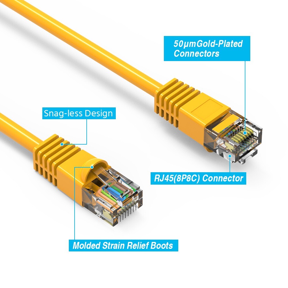 10-Pack Individual Bagged 7-Foot Yellow CAT5E UTP Ethernet Network Booted Cable