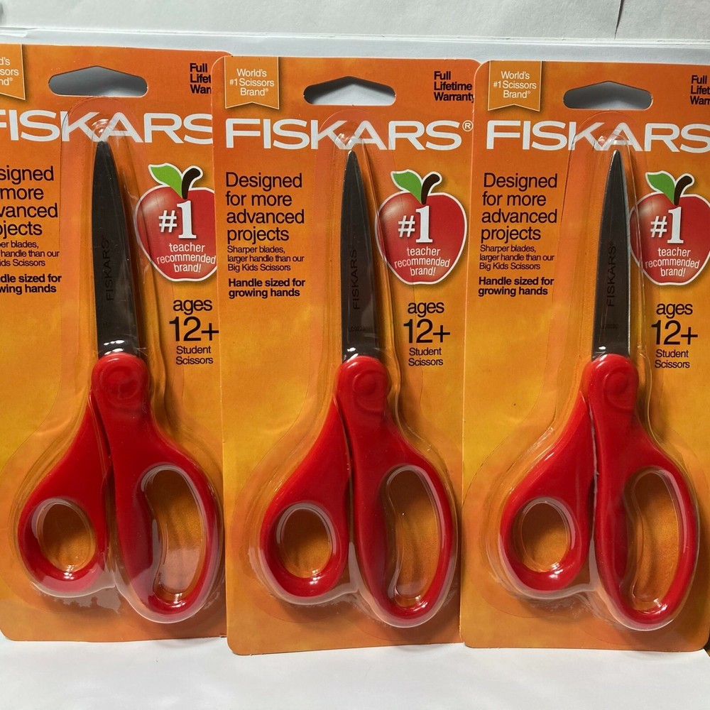 Fiskars Stainless Steel Pointed Tip Scissors 3 Pairs Red