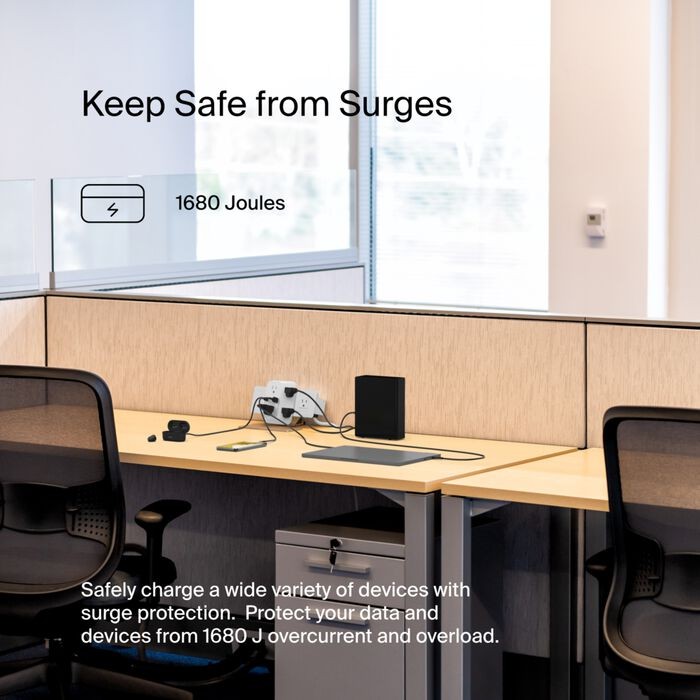 6 Outlet Wall Surge Protector with USB-C and USB-A, White