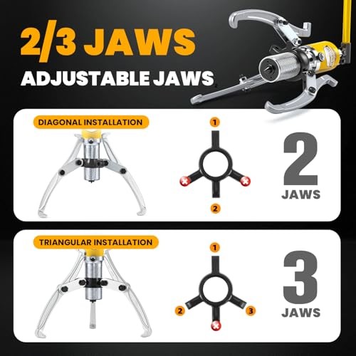 Hydraulic Gear Puller Kit, Wheel Bearing Pulling Separator, 3 Jaw 10 Ton