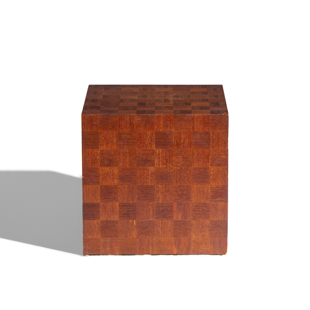 Thayer Coggin Style Mid Century Walnut Parquet Cube End Table