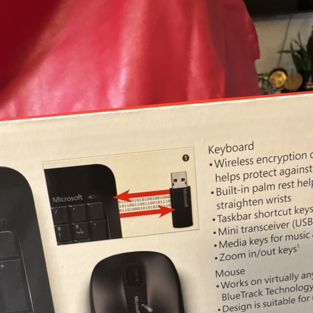 Microsoft Wireless 2000 Keyboard & Mouse, USB, Black, Palm Rest, Media Keys