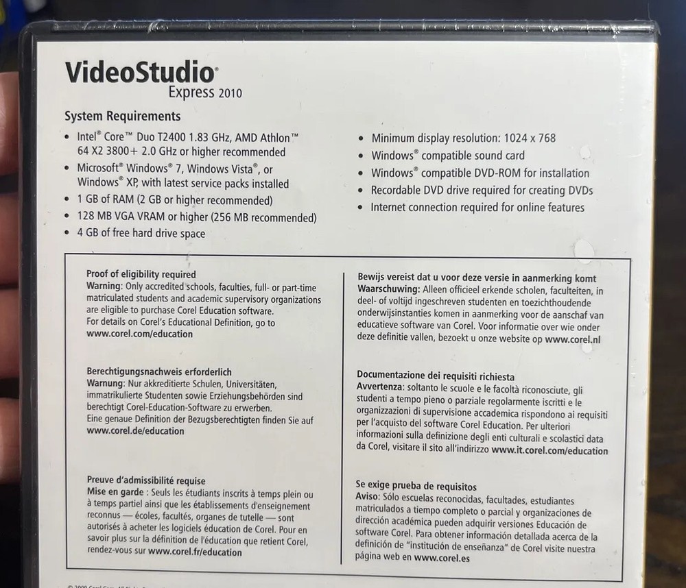 Corel Video Studio Express 2010 Education Edition New Sealed Computer Software