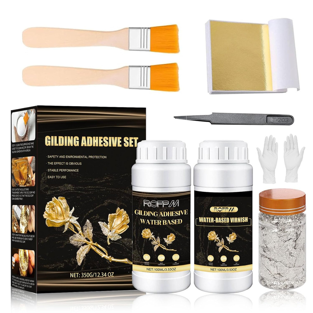 Gilding Adhesive Set Gold Leaf Sheets for Art 100ml Water Based Metal Leaf Gl...