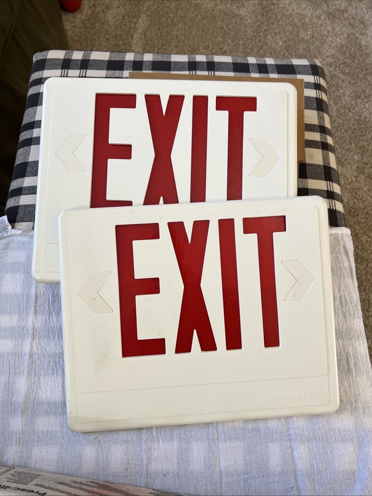 PEXEmergency Exit Sign LED Red Letters Battery Backup Double-Sided Mountable NEW