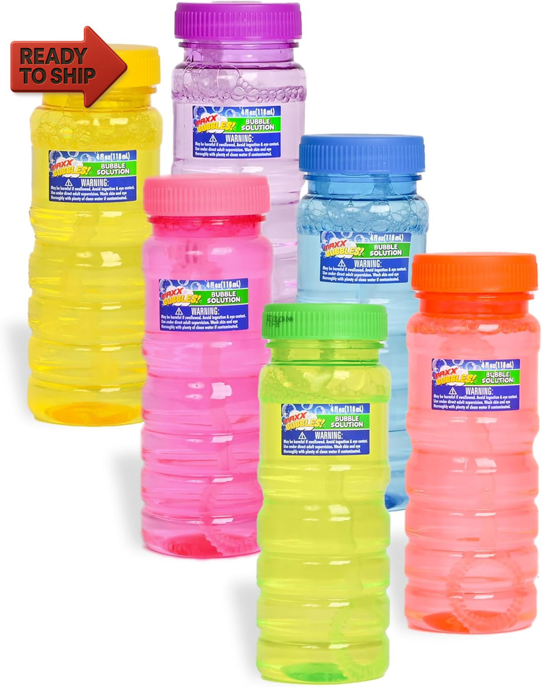 Sunny Days Entertainment 6 Pack Bubble Solution – 4Oz Bubble Blower Bottles Wit