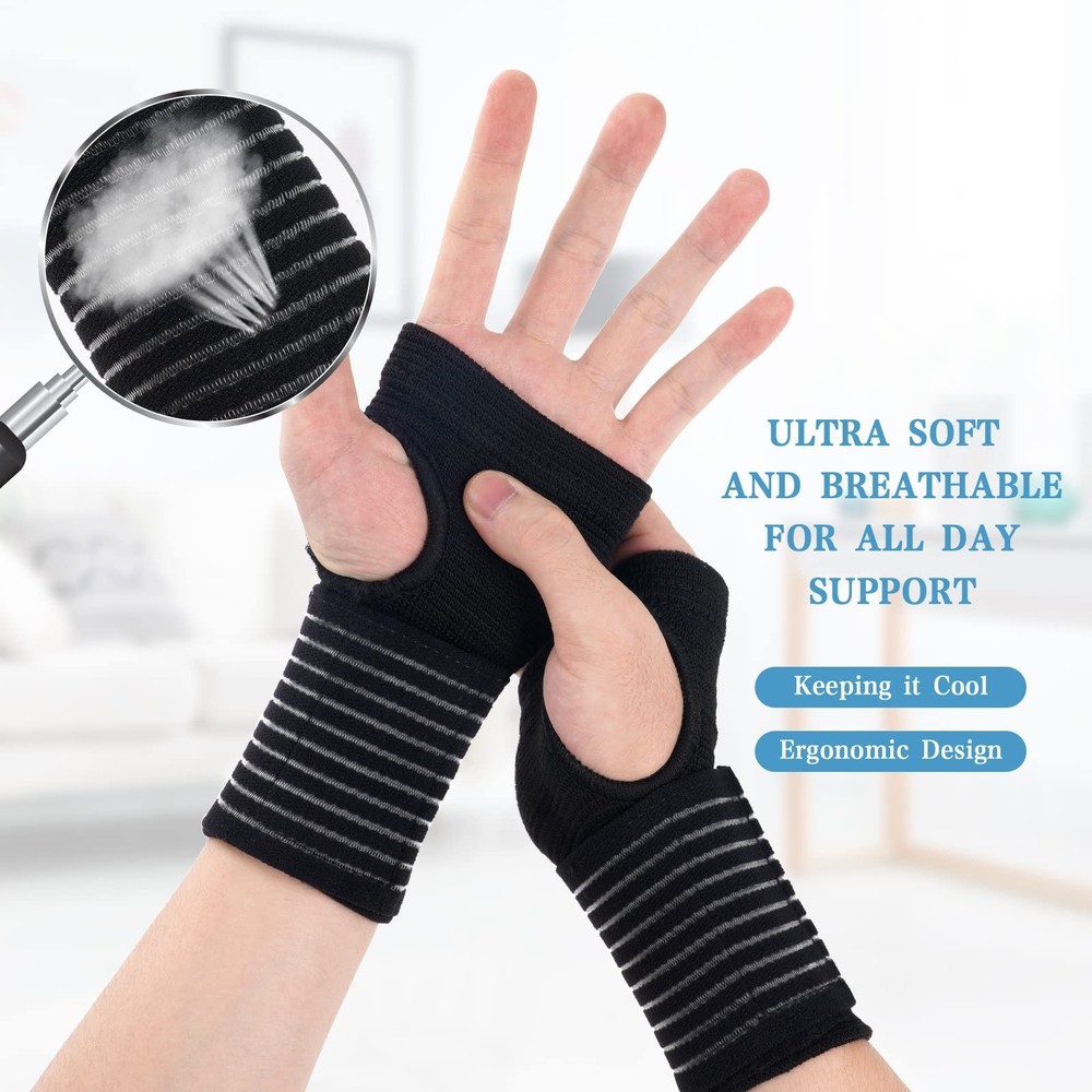 AOOWU Wrist Brace, 2 Pack Elastic Wrist Support with Strap, Wrist Compression...