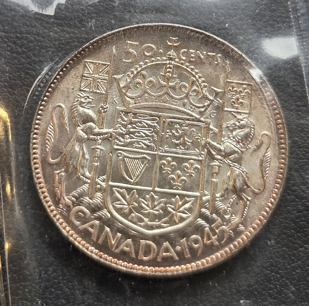 1945 Canada Silver 50-Cent Half Dollar ***ICCS Graded MS-64*** Book Value $250