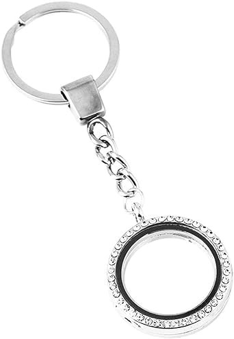 Silver Crystal Round Floating Glass Locket Memory Keyring Charm Comfortable and